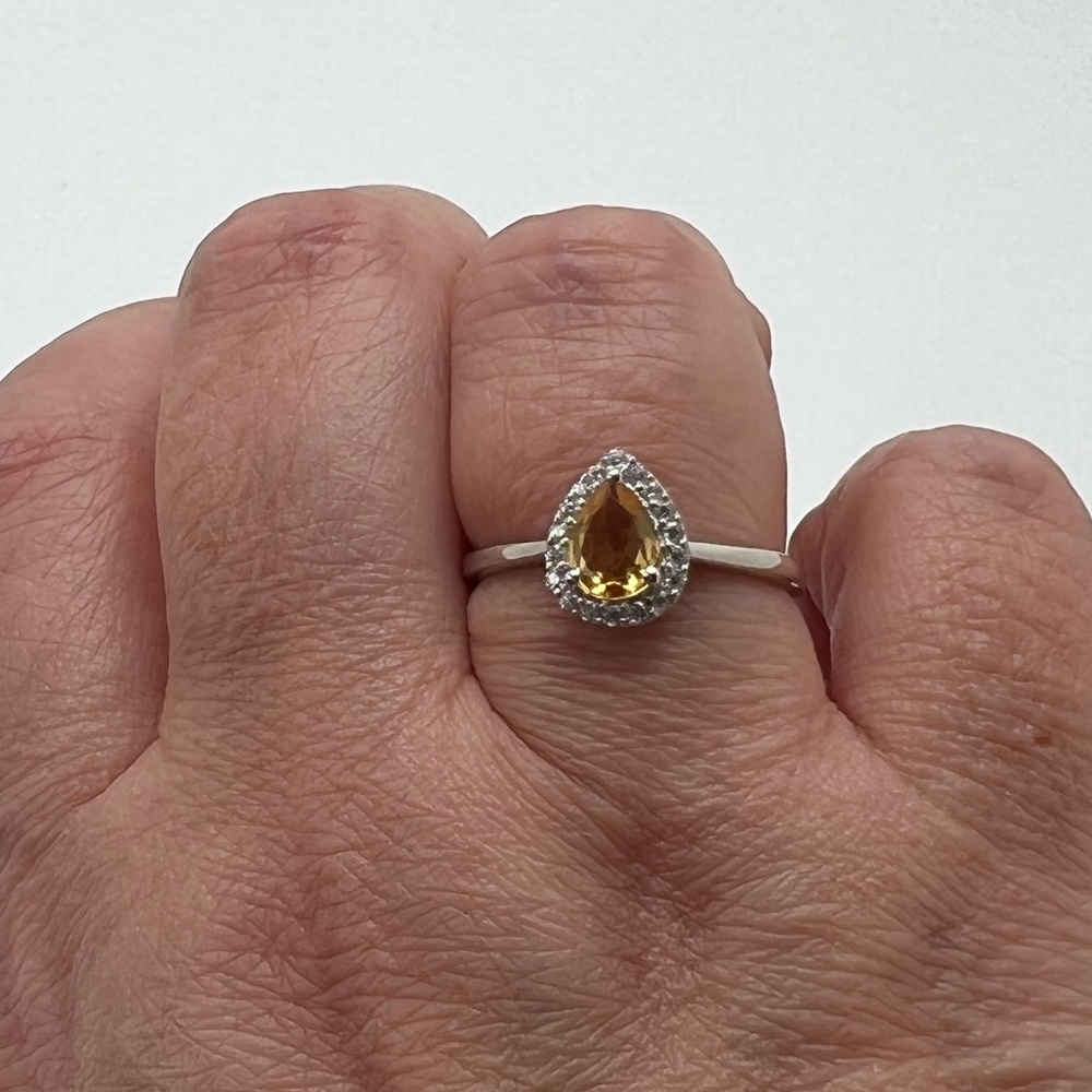Sale $36 Firm! .925 Sterling Silver Natural Citrine & Cz Ring - Picture 10 of 15